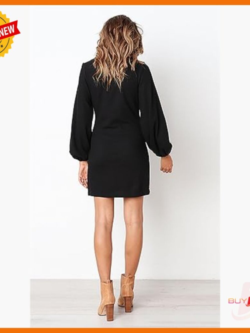 Long Sleeve Knit Cocktail Dress with Tie Waist and Lantern Sleeves - Picture 2 of 7